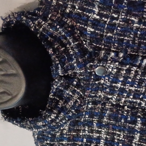 Apt 9 Blue Metallic Tweed Moto Jacket New Sz L NWT Office Attire Business - Picture 3 of 6